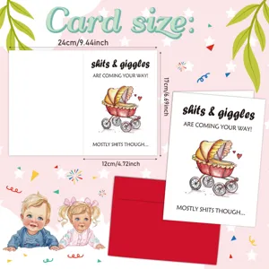 Grappige baby wenskaart afmetingen 24x17cm uitgevouwen formaat met rode envelop
