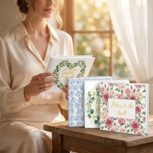 Elegante collezione di libri degli ospiti per matrimoni con scritte dorate e fiori