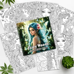 Detailansicht des Fairy Woods Malbuchs für Erwachsene mit kunstvollen Waldelfen-Vorlagen.