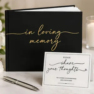 Libro degli Ospiti per Funerale per Servizio Commemorativo Celebrazione della Vita Copertina Rigida con Biglietto Stampa in Oro