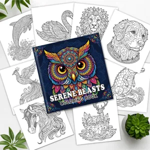 Serene Beasts Malbuch für Erwachsene mit komplexen Mandala-Tierdesigns und Beispielseiten