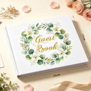 Elegante libro degli ospiti con scritta in oro e fiori, dimensioni 23x17cm per nozze