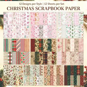 Verschiedene Muster von Weihnachts-Scrapbook-Papier mit floralen und festlichen Designs