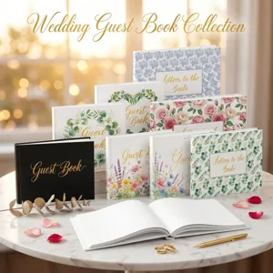 Elegante collezione di libri degli ospiti per matrimoni con motivi floreali oro
