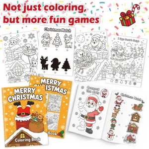 Christmas coloring book for kids with Santa and snowman activity games detail view.