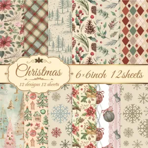 Weihnachts-Bastelpapier-Set mit 12 verschiedenen Aquarell-Mustern für Scrapbooking