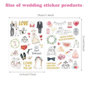 Gedetailleerd afmetingsdiagram van bruiloftstickers voor DIY-scrapbooking en planners