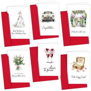 Juego de Tarjetas de Felicitación de Boda Diseño de Vestido de Novia Floral de Acuarela Tarjeta de Bendición con Sobres para Recién Casados