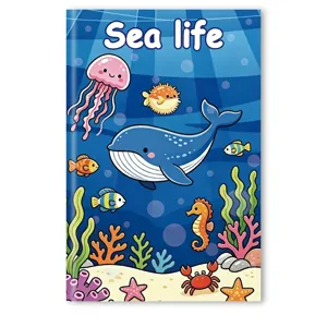 Cute cartoon sea life coloring book for kids featuring whale and jellyfish illustrations