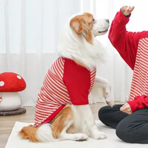 Comfortable red white striped pet shirt, classic crewneck design for large dogs and pets everyday.