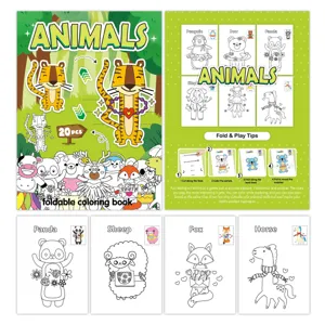 Instructional view showing animal coloring pages and folding steps for DIY kids' book