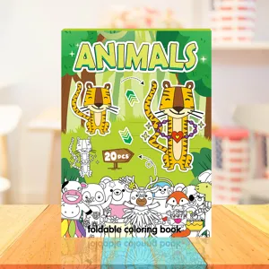 Close-up view of the 20-sheet foldable animal coloring book for kids with cartoon tigers.