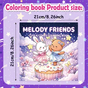 Product size detail of cute rabbit and bear cartoon coloring book, 21x21cm dimensions