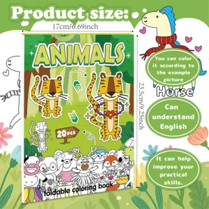 Detailed size guide for the 20-piece animal foldable coloring book for kids DIY