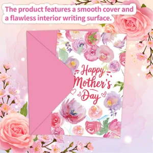Floral Happy Mother's Day greeting card with pink envelope and smooth writing surface