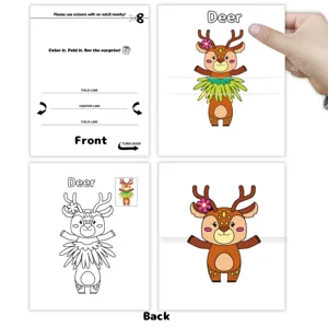 DIY animal coloring and folding paper craft with deer pattern instructions and surprise reveal