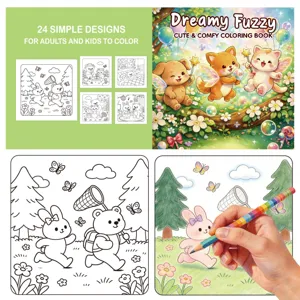 Detail of 24 cute animal coloring book pages featuring a fairy kitten, fox, and puppy