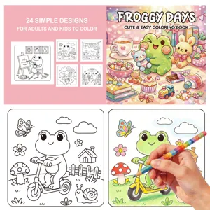 Detailed preview of frog coloring book featuring 24 cute designs for kids and adults