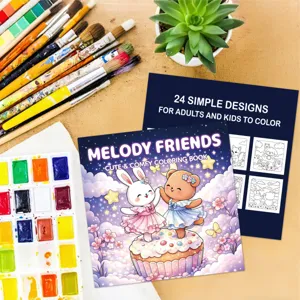 Close-up detail of the Melody Friends coloring book cover and preview of 24 designs