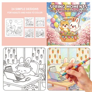 Cute pet coloring book with 24 spring animal designs and example coloring page.