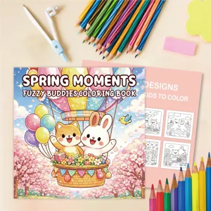 Detailed close-up view of children's coloring book featuring 24 cute cartoon animal designs