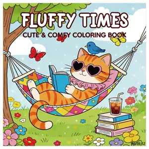 Primo piano della copertina di un libro da colorare con gatti e illustrazioni vivaci.