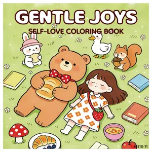 Copertina del libro da colorare Gentle Joys con simpatici animali sull'erba