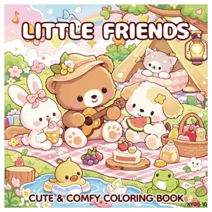 Illustrazione della copertina del libro da colorare Little Friends con animali del bosco