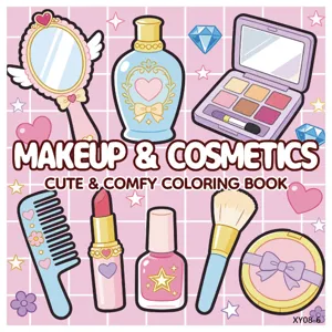 Libro da colorare per bambini con temi di trucco e cosmetici con ventiquattro fogli carini