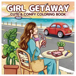 Illustrazione di copertina di un libro da colorare per ragazze con una scena in riva al mare