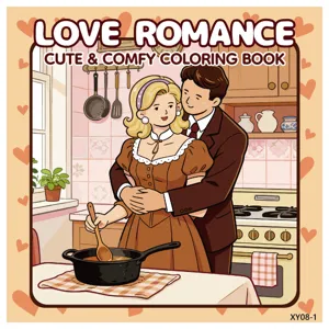Vista dettagliata della copertina del libro da colorare Love Romance con illustrazioni