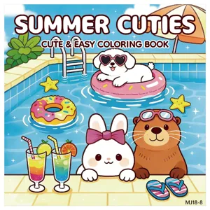 Dettaglio della copertina del libro da colorare Summer Cuties con simpatici animaletti.