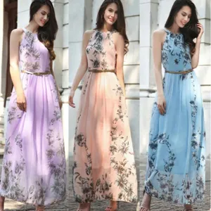 Καλοκαιρινό boho φλοράλ μάξι φόρεμα χωρίς μανίκια για κομψή γυναικεία παραλία διακοπές.