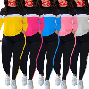 Women Colorblock Long Sleeve Sweatshirt and Leggings Set Casual Two Piece Tracksuit
