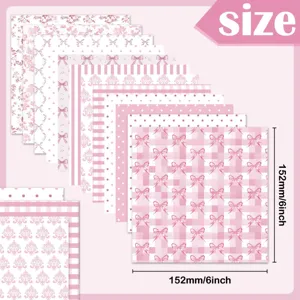 Detailed size view of the 152mm pink flower patterned scrapbook background paper sheets