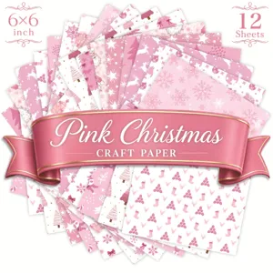 Set of 12 sheets pink Christmas themed craft paper with 6x6 inch snowflake patterns