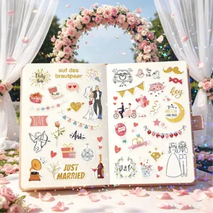 Romantische bruiloft plakboek stickers met Duitse en Engelse tekst voor DIY creatieve planning