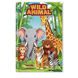 Detailed macro view of the children's wild animal cartoon coloring book cover design