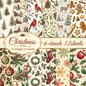 Verschiedene Weihnachtspapierbögen mit 12 einzigartigen festlichen Aquarell-Mustern