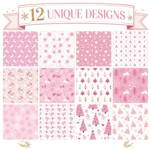 Collage of 12 unique pink watercolor Christmas patterns for scrapbooking and DIY cards