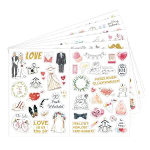 Set van 269 bruiloftstickers met Duitse en Engelse romantische DIY scrapbooking ontwerpen