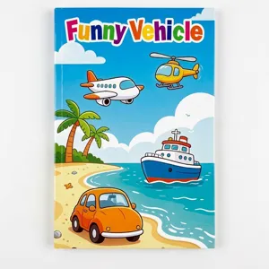 Cover of a children's cartoon coloring book featuring various transportation vehicles