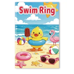 Detailed view of children's summer theme coloring book cover featuring a cute duckling