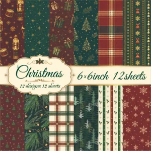 Weihnachten Motivpapier-Set mit 12 Vintage-Feiertagsdesigns, 6x6 Zoll Format