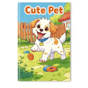 Close-up detail of a 12-page children's cartoon puppy illustration coloring book cover