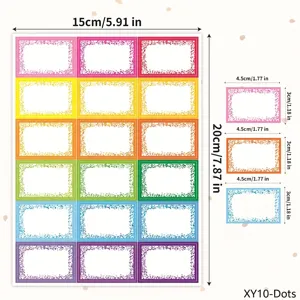 Diagrama de dimensiones detallado para hoja de etiquetas de nombre de colores de 15x20cm
