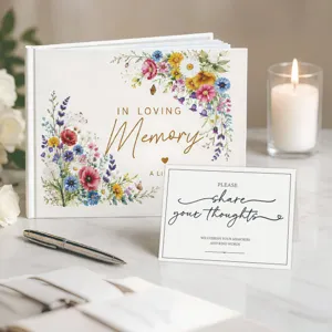 Elegante set di libro degli ospiti per funerale con design floreale e carta per ricordi