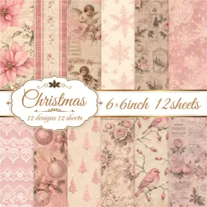 Set mit 12 dekorativen 6x6-Zoll-Weihnachts-Scrapbook-Papieren mit Vintage-Blumenmustern.