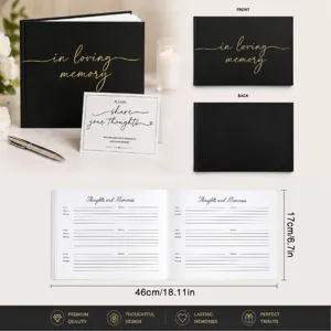 Libro degli ospiti funerario nero con testo in oro 'In Loving Memory' per cerimonie