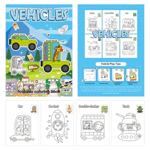 Detailed view showing the DIY foldable vehicle coloring book with twenty unique designs